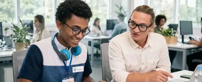 Jovem aprendiz em formação no CAMP Mangueira em uma empresa parceira